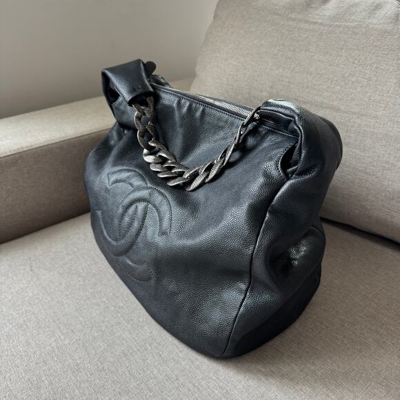 CHANEL Black Caviar 31 Hobo Leather Chunky Chain Link Handle Logo Shoulder Bag - Picture 3 of 14